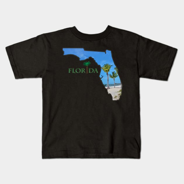 Florida State Outline (Key West Beach) Kids T-Shirt by gorff